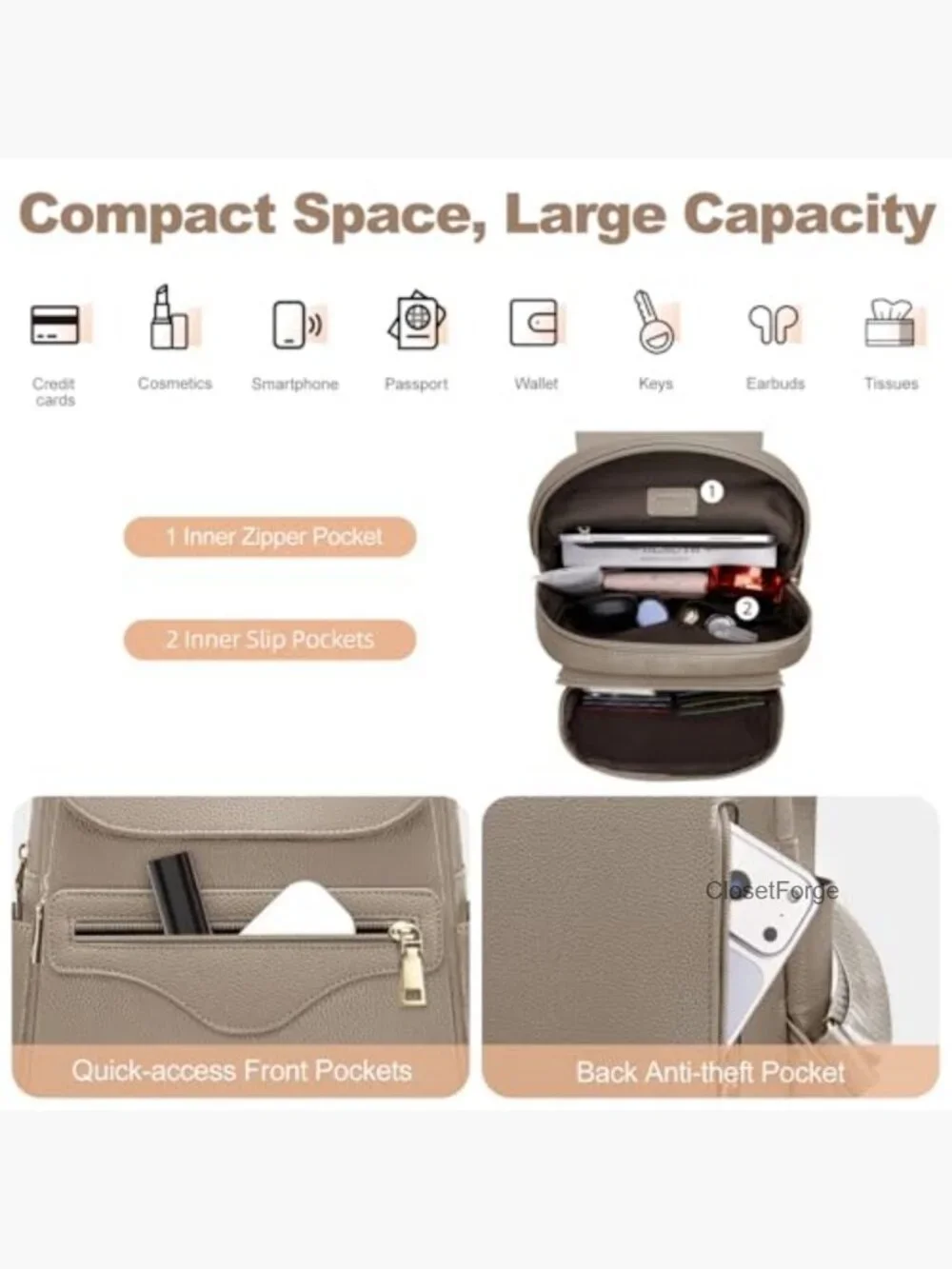 Small Vegan Leather Backpack with RFID Wallet & Tablet Sleeve